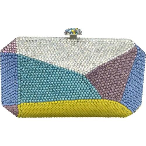 Boutique De FGG Multicoloured Geometric Pattern Women Crystal Evening Clutch Purses Wedding Minaudiere Handbags Party Dinner Bag