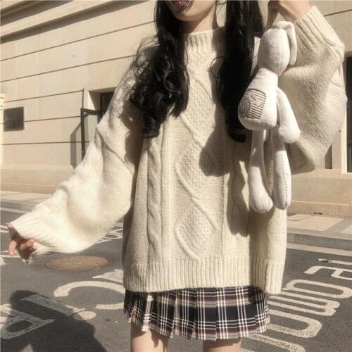 Sweet Girly Elegant White Purple Women Sweaters Autumn Winter Pullover Coarse Yarn Wool Long Sleeve Thick Ladies Sweaters 2021