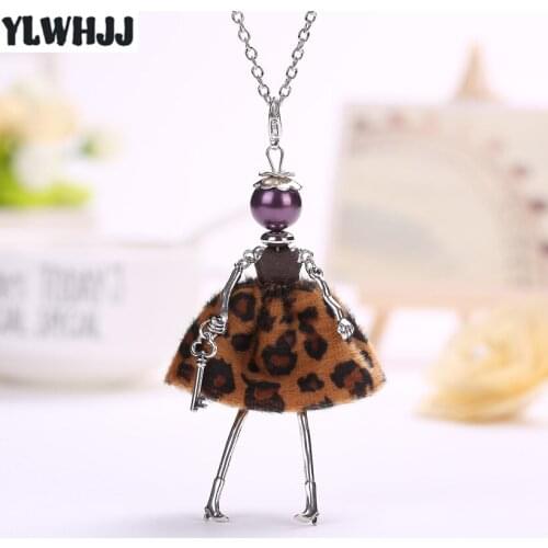 2017 new women leopard dress cute doll maxi necklace fashion alloy princess Long Pendant necklace girls baby statement Jewelry
