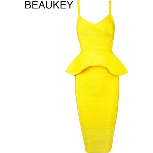 2 Piece Peplum Knee Length Spaghetti Strap Sexy Women New Fashion Bodycon Bandage Dress Lilac White Black Nude