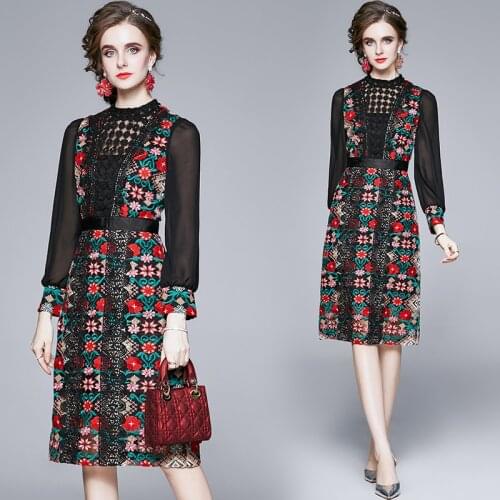 ZUOMAN Women Luxury Embroidery Mesh Dress Festa High Quality Office Cocktail Party Robe Femme Vintage Floral Designer VestidoS