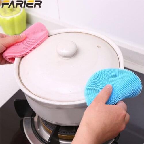 Kitchen Accessories 1Pc Silicone Magic Cleaning Brushes Washing Fruit Brush Insulation Tool Pad Pot Bowl Cleaner Kitchen Gadgets
