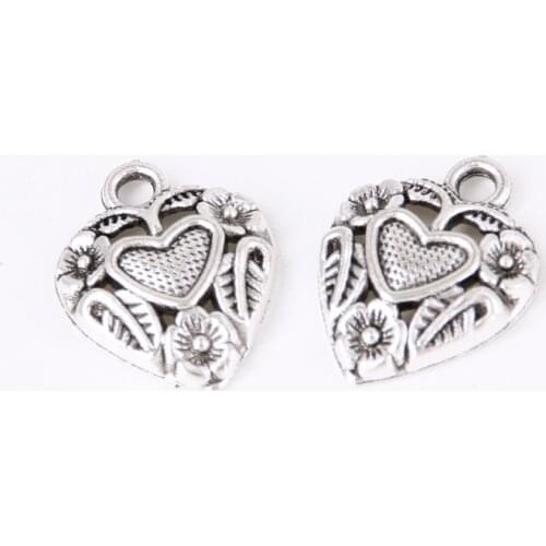 10pcs Silver Color hollow heart Charm Pendants for Jewelry Making DIY Handmade Craft