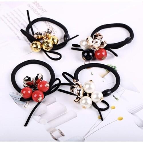 120pcs/lot DIY Simple Multi Elegant Flowers Plants Pearl Hair Bands Elasticity Rubber Band Hair Styling Tools Accessories HA1216