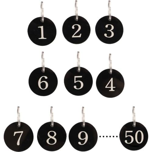 25Pcs Number Tag Rings Acrylic Round Number Tags Hollowed Key Tag for Hotel Mall
