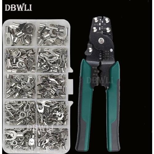 320Pcs Terminals Non-Insulated Ring Fork U-type Brass Terminals Assortment Kit Cable Wire Connector Crimp Spade with plier