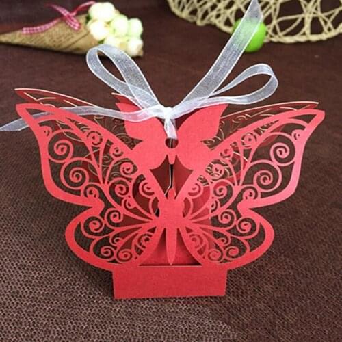 50Pcs/lot Laser hollow Butterfly Candy Gift Box DIY Paper craft Gift Packing Box Flower Wedding Party Decorations Supplies