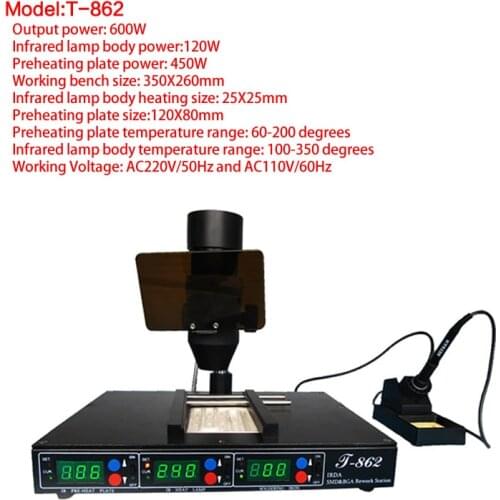 600W T-862 IRDA Infrared BGA Rework Machine BGA SMD SMT Desoldering Soldering Repair Station T862 Welder Tool 220V 110V