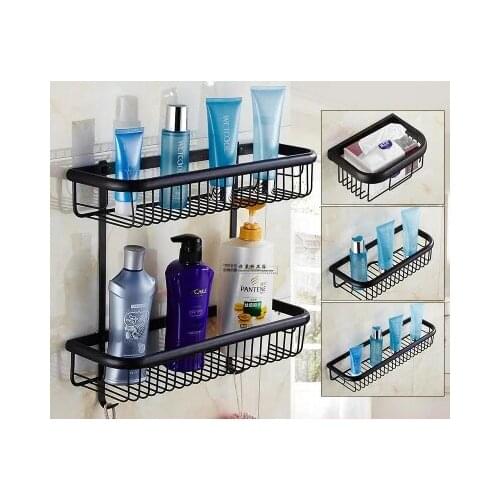 Antique Black Brushed Brass bath towel rack shelf Paper holder wall Mounted Basket storage bathroom accessories Households