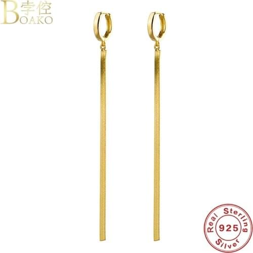 BOAKO Long Gold Earrings For Women 925 Silver Earrings 2020 Fashionable Hoop Earrings Jewelry Pendientes Brincos Aretes For Girl