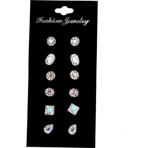 Bohemian Accessories Stud Earring 6 Pairs Inlaid Crystal Flower Round Shape Carved Charming Retro Ethnic Earrings Sets As Gifts