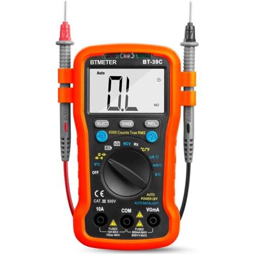 BTMETER True RMS Digital Multimeter Auto Ranging for AC DC Voltage,Current,Resistance,Capacitance with Temp Battery LED Test