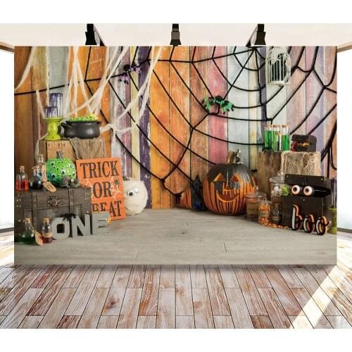 Baby One Year Old Pumpkin Halloween Backdrops Artistic Photos Background Decorations for Kids Birthday Party Photography Props