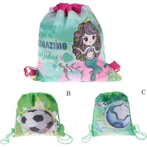 Mermaid Non-woven Bag Backpack Kids Travel School Decor Drawstring Gift Bags