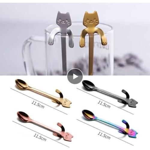 Spoon Cute Cat Coffee Spoon Stainless Creative Cat Spoon Teaspoon Dessert Snack Scoop Ice Cream Tableware Home Kitchen Gadget