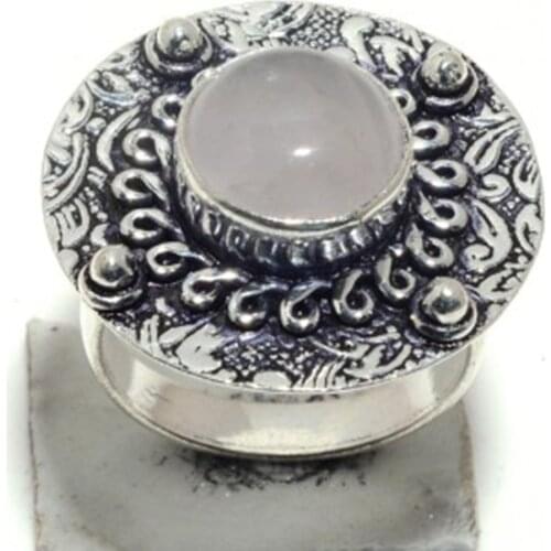 Genuine Rose Quartz Ring Silver , Hand Made Women Jewelry gift , Size: 7.75 , R7106