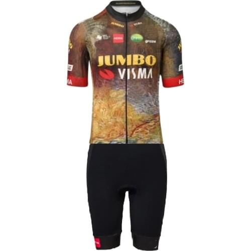 LASER CUT Skinsuit 2021 JUMBO VISMA TEAM Black Bodysuit SHORT Cycling Jersey Bike Bicycle Clothing Maillot Ropa Ciclismo