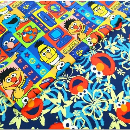 Cartoon Sesame Street Print 100% Cotton Fabric for Boy Clothes Bedding Set Hometextile Cushion Cover Backpack DIY