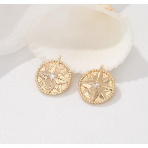 11*12MM 14K Gold Color Brass and Zircon Star Round Charms Pendants Diy Jewelry Findings Accessories Wholesale