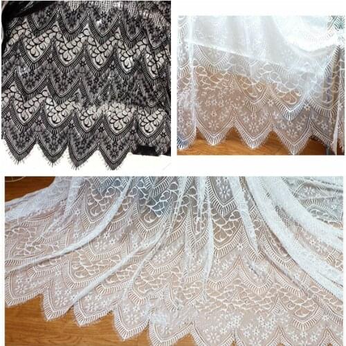 3M/Lot Phoenix Tail Eyelash Lace Fabric DIY Formal Dress Tablecloth High-Grade Fabric White Black 150CM Wedding Accessories