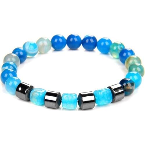 Square Agates Bracelet Hematite Spacer Beads Bracelets For Women Men Energy Balance Red White Agates Blue Stone Bangles Jewelry