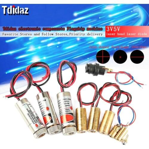 3V5V laser head laser diode head 650nm 5mW red dot/line/cross laser module head glass lens adjustable focus industrial grade