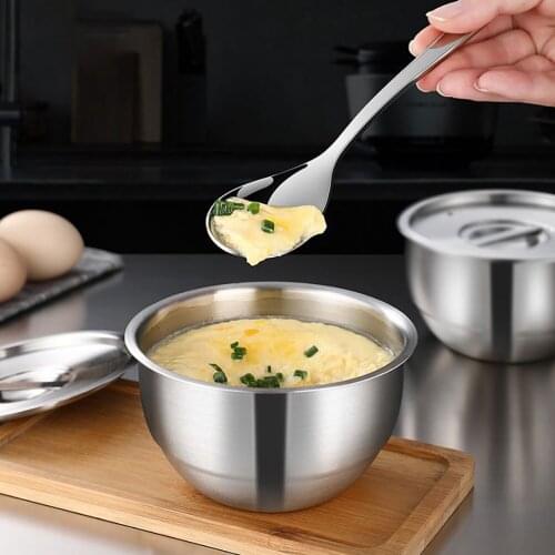 Stainless Steel Steaming Egg Bowls With Lid Anti-Scald Food Mixing Bowl DIY Cake Bread Mixer Kitchen Utensil Bowl High Quality