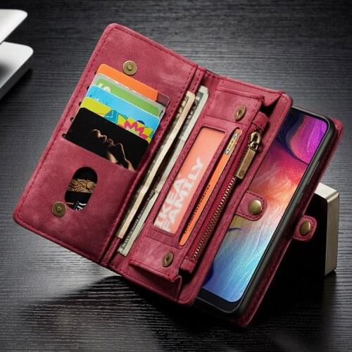Multi-function Zipper Wallet Case Bags For Samsung Galaxy A50 A40 A30 A20 Luxury Retro Leather Flip Cover Magneteic Case