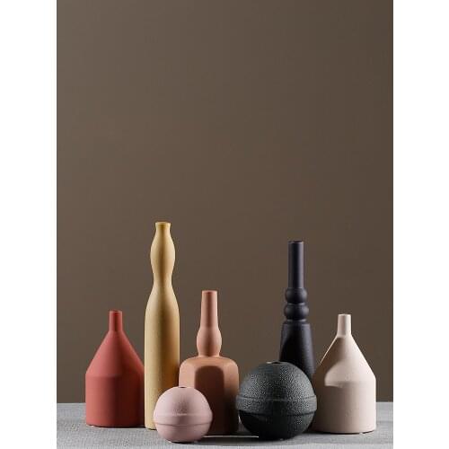 Morandi Color Ceramic Vase Ornaments Creative Frosted Matte Dried Flower Pot Modern Home Decorations Crafts