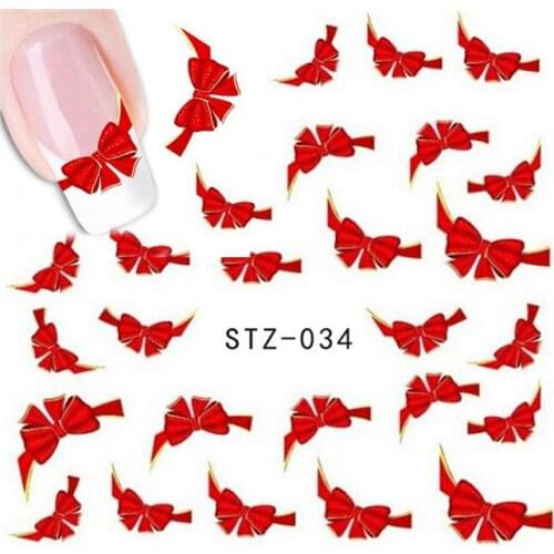10PCS/Pack French Tips Beauty Full Wraps Decals Nail Art Fashion Red Bow Ties Water Transfer Stickers Nail Art Decoration