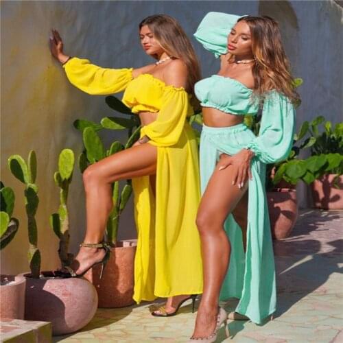 Meihuida 2021 New Solid Color Bikini Cover Ups Women Long Ruffle Sleeve Irregular Hem See Through Cardigan Swimwear Beachwear