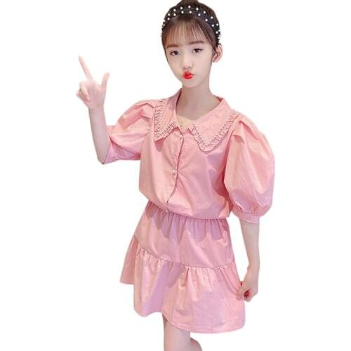 Girls Clothes Pearls Tshirt + Short Clothes For Girls Ruffles Big Girls Clothes Summer Childrens Costume 6 8 10 12 14