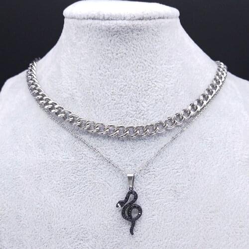 2pcs Stainless Steel Snak Necklace Chain for Women/Men Silver Color Necklaces Choker Punk Jewelry collier serpent N4899S03