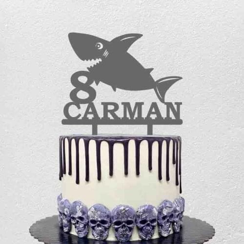 Personalized Kids Birthday Topper Custom Name Age Cartoon Shark Childrens Cake Topper For Birthday Party Cake Decoration