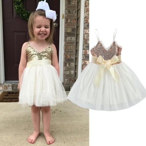 1-6Years Toddler Girls Princess Party Dress Glitter Sequin Lace Sleeveless Strap Formal Tutu Dress