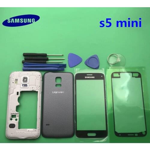 Full Housing Case Back Cover + Front Screen Glass Lens + Middle Frame For Samsung Galaxy S5 mini G800 G800F Complete Parts