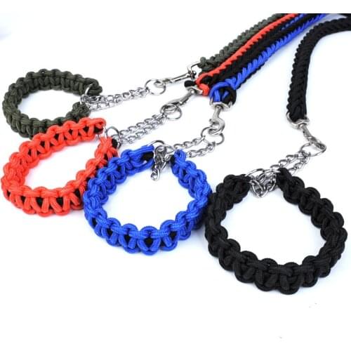 Large Dog Leads Durable Rope Knitted Pitbull Dog Collar With P Chain Pet Leashes For Walking Running Labrador Outdoor