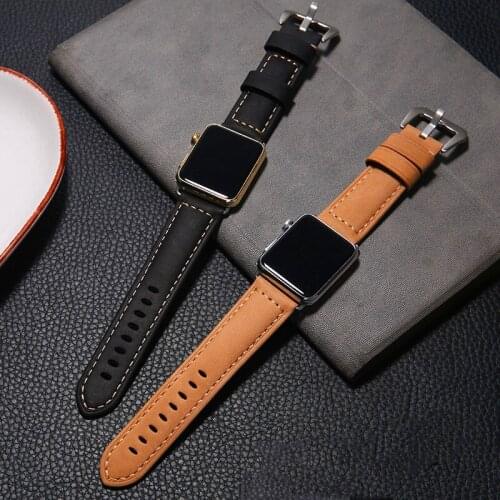 Genuine Leather strap For Apple Watch Band 44 mm/40mm iWatch band 38mm 42mm Retro watchband bracelet Apple watch series 6/5/4/3