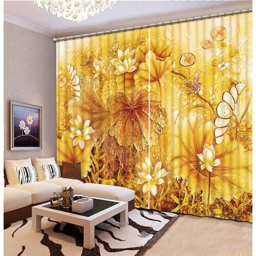 Luxury Blackout 3D Window Curtains For Living Room Bedroom Customized size golden curtains louts curtain