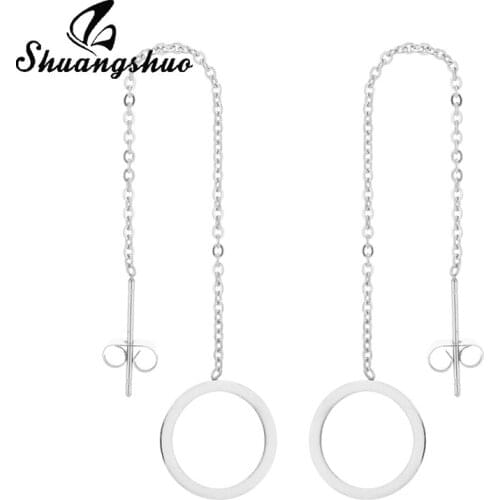 Shuangshuo Round Tassel Studs Earrings For Women Stainless Steel Ear Jewelry Fashion Earrings oorbellen aretes de mujer modernos