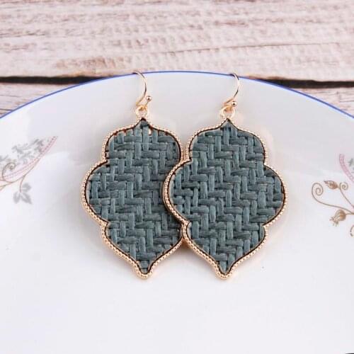 Gold Frame Moroccan Design Dangle Drop Earrings 3 Colors Handmade Weave Rattan Drop Earrings for Women Morocco Jewelry