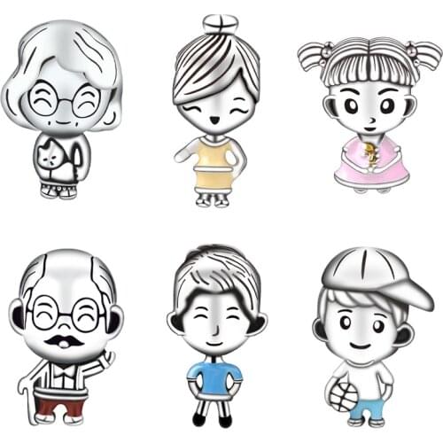 Family charms boy and girl grandparents dad mom bead fit original pandora bracelet diy bead jewelry bangle for women gfit