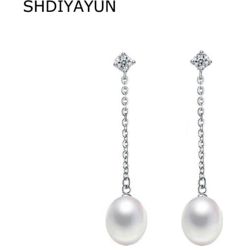 SHDIYAYUN 2019 Fine Pearl Earrings Natural Freshwater Pearl 925 Sterling Silver Jewelry For Woman Pearl Long Drop Earring Gift