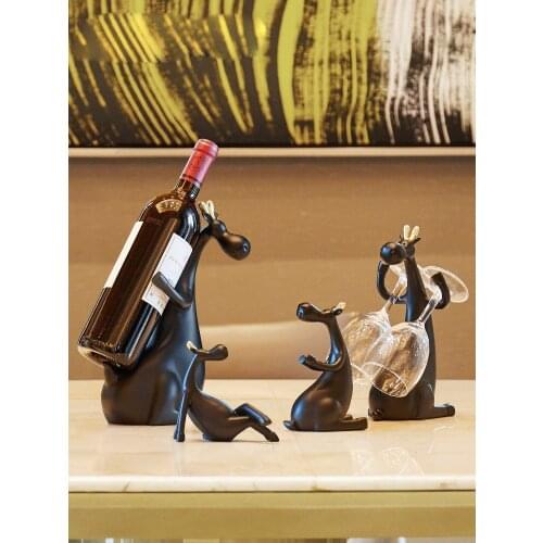 Nordic Deer Family Red Wine Rack Bottle Holder Figurines Miniatures Resin Kawaii Animal Furnishing Articles Wedding Home Decor