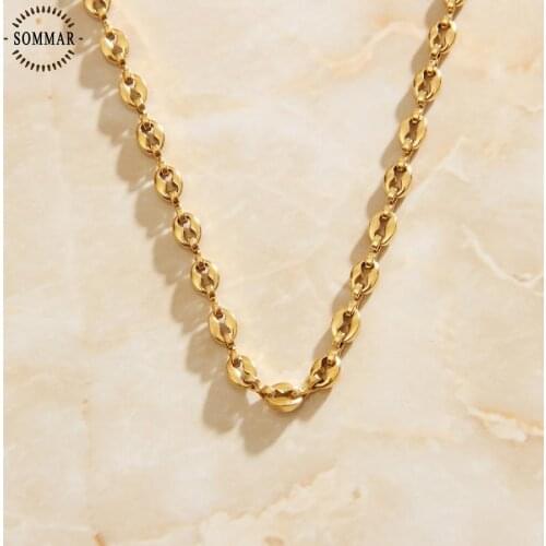 SOMMAR stainless steel Gold color Lady choker 42cm extender 5cm adjust necklace pig tonge neck jewelery floating charms