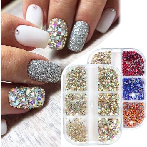 1 Box Mixed Sizes Glass Nail Art Rhinestone Clear All Color Flat Bottom Shape 3D Non Hot Fix Crysta DIY Nail Art Decoration