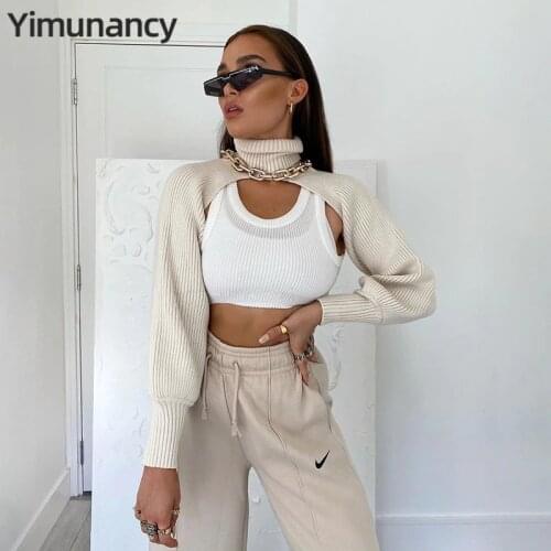 Yimunancy Long Sleeve Sweaters Women Turtleneck Knitted Sweaters 2020 Autumn Ladies Fashion Cropped Top Streetwear
