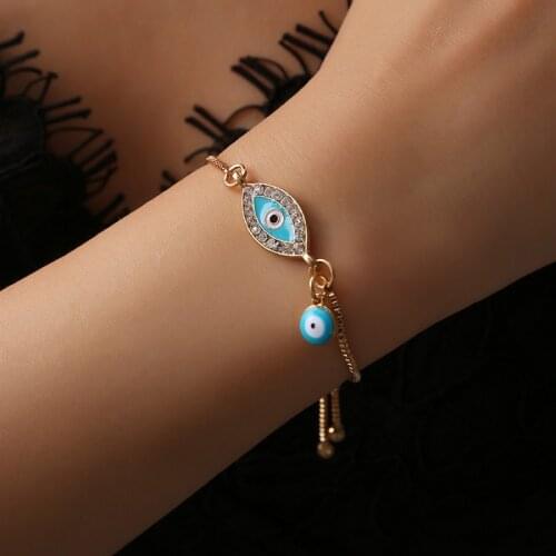 Turkish Blue Crystal Evil Eye Bracelets For Women Handmade Gold Chains Girl Adjustable Lucky Jewelry Gifts Bracelet Charms