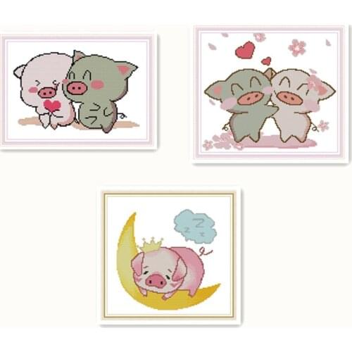 Everlasting Love Couple Pig Chinese Cross Stitch Kits Ecological Cotton Clear Stamped Printed 11 14CT DIY Christmas Decoration