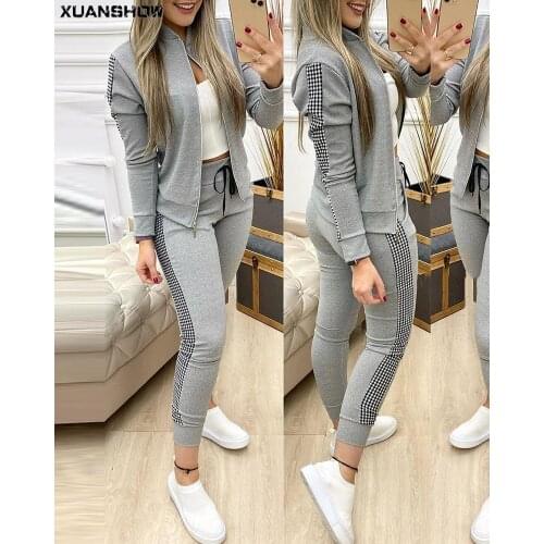 XUANSHOW Fashion Tracksuit 2 Piece Set Autumn Zipper Jacket+Long Pants Sports Suit Female Sweatshirt Sportswear Suit For Woman